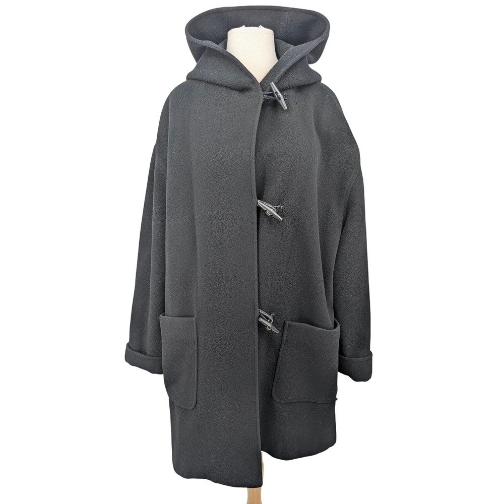 Vintage Mackintosh Black Wool Duffle Coat Hooded Toggle Oversized Made USA